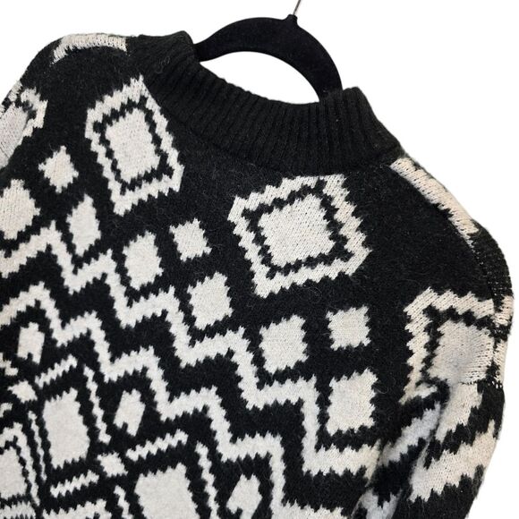 H&M Women's XS MAMA Jacquard-Knit Crewneck Geometric Pattern Sweater Black White - Picture 8 of 16